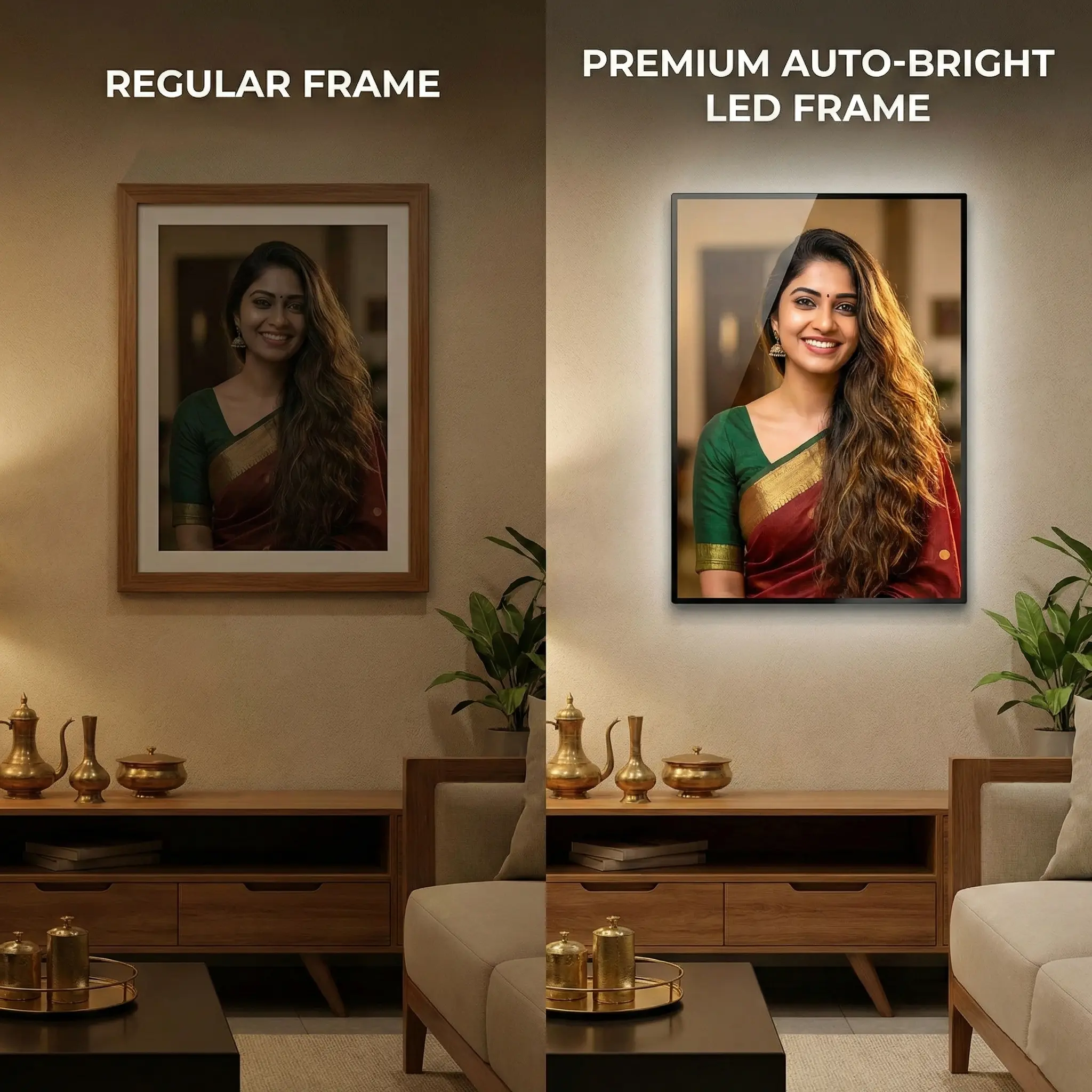 Custom LED photo frame with warm backlight